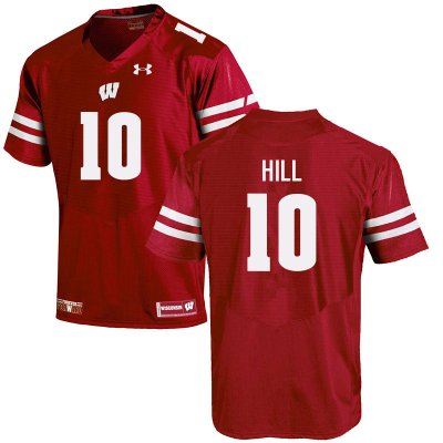 Men's Wisconsin Badgers NCAA #10 Deacon Hill Red Authentic Under Armour Stitched College Football Jersey PT31I44SA
